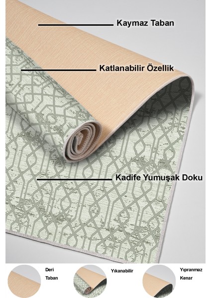 Dijital Mutfak Halısı Yıldız Deri Kaymaz Taban Modern Eliana Yeşil