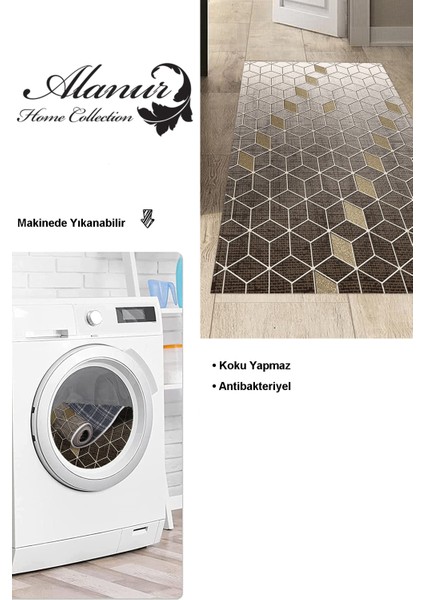 Dijital Mutfak Halısı Star Pamuk Kaymaz Taban Modern Daire Gri