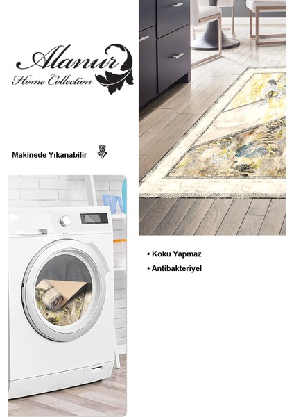Dijital Mutfak Halısı Yıldız Deri Kaymaz Taban Modern Kristalena Sarı modelleri