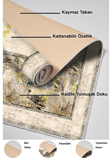 Dijital Mutfak Halısı Yıldız Deri Kaymaz Taban Modern Kristalena Sarı indirimleri