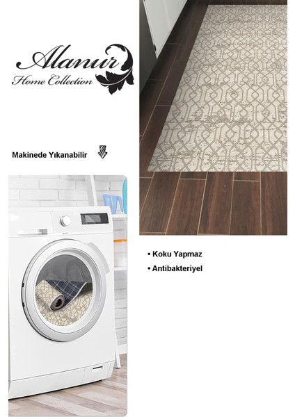 Dijital Mutfak Halısı Star Pamuk Kaymaz Taban Modern Eliana Vizon modelleri