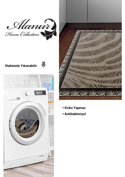 Dijital Mutfak Halısı Star Pamuk Kaymaz Taban Modern Patti Kahve