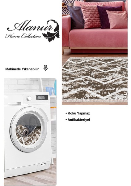 Dijital Salon Halısı Star Pamuk Kaymaz Taban Saçaklı Iskandinav Roxanne Kahve