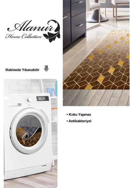 Dijital Mutfak Halısı Star Pamuk Kaymaz Taban Modern Daire Kahve modelleri