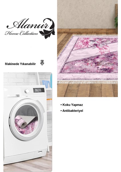 Dijital Salon Halısı Trend Keçe Kaymaz Taban Saçaklı Modern Kristalena Pudra modelleri