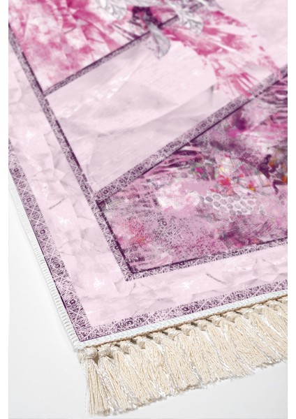 Dijital Salon Halısı Trend Keçe Kaymaz Taban Saçaklı Modern Kristalena Pudra fırsatları