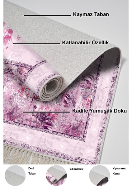 Dijital Salon Halısı Trend Keçe Kaymaz Taban Saçaklı Modern Kristalena Pudra indirimleri