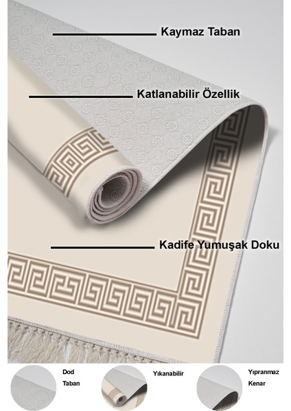 Dijital Salon Halısı Trend Keçe Kaymaz Taban Saçaklı Modern Dinah Krem indirimleri