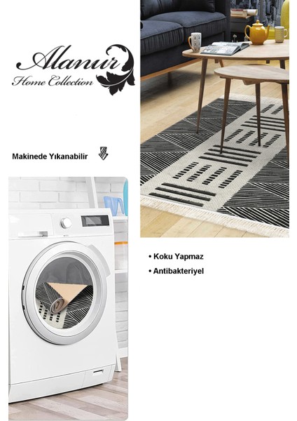 Dijital Salon Halısı Yıldız Deri Kaymaz Taban Saçaklı Iskandinav Ailey Gri