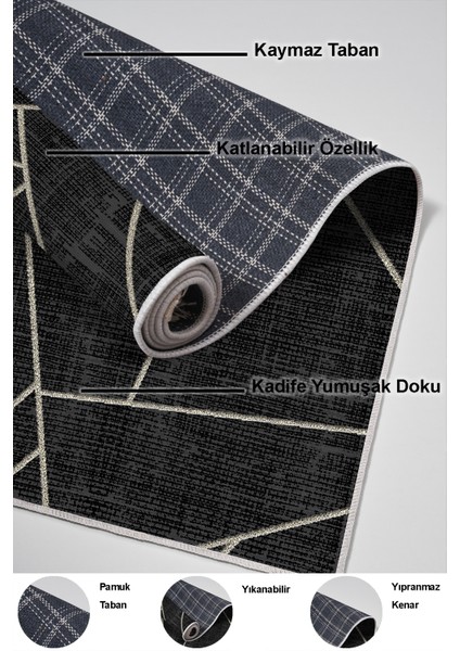 Dijital Salon Halısı Star Pamuk Kaymaz Taban Modern Shavonne Siyah indirimleri