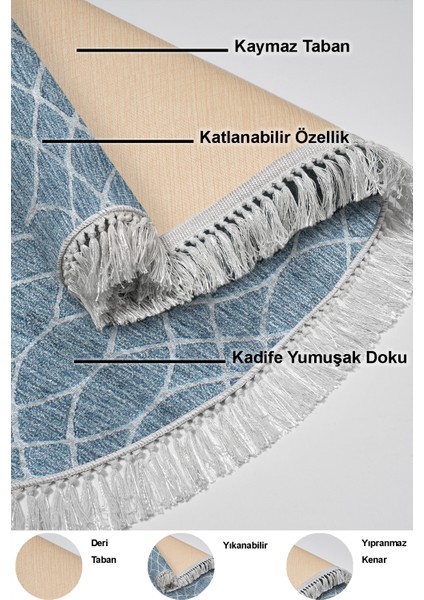 Dijital Mutfak Halısı Yıldız Deri Kaymaz Taban Saçaklı Oval Iskandinav Celestine Lacivert