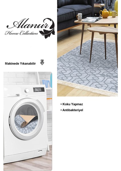 Dijital Salon Halısı Yıldız Deri Kaymaz Taban Saçaklı Modern Eliana Mavi modelleri