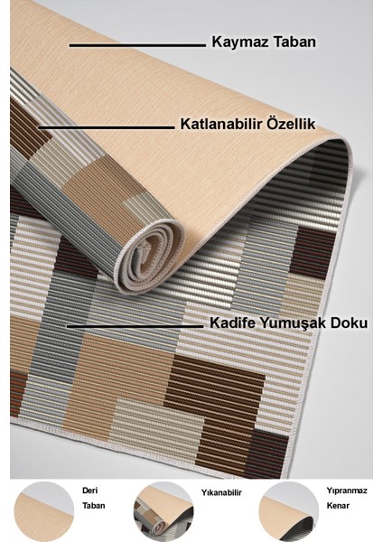 Dijital Salon Halısı Yıldız Deri Kaymaz Taban Modern Andrina Kahve
