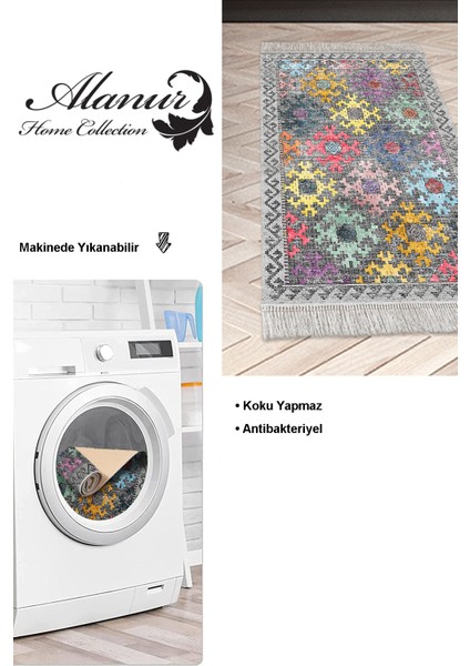 Dijital Mutfak Halısı Yıldız Deri Kaymaz Taban Saçaklı Iskandinav Leesa Renkli modelleri