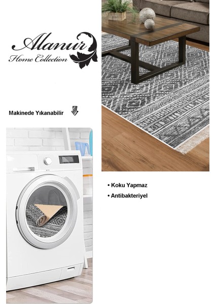 Dijital Salon Halısı Yıldız Deri Kaymaz Taban Saçaklı Iskandinav Liz Antrasit modelleri