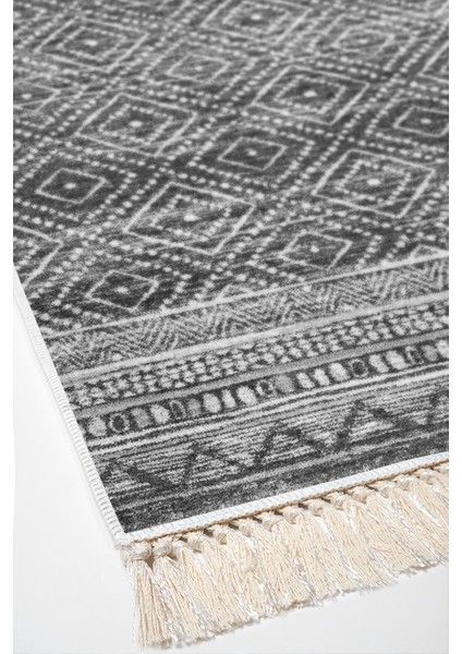 Dijital Salon Halısı Yıldız Deri Kaymaz Taban Saçaklı Iskandinav Liz Antrasit fırsatları