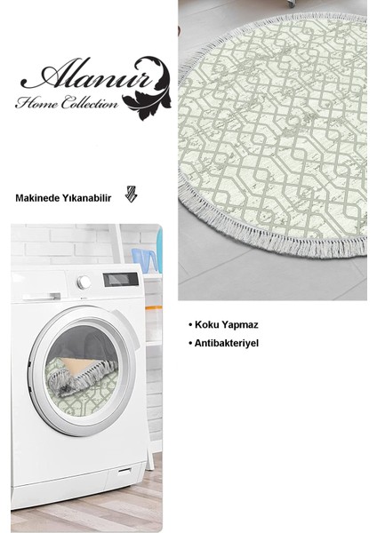 Dijital Mutfak Halısı Yıldız Deri Kaymaz Taban Saçaklı Yuvarlak Modern Eliana Yeşil modelleri