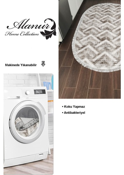 Dijital Mutfak Halısı Trend Keçe Kaymaz Taban Saçaklı Oval Iskandinav Renata Kahve