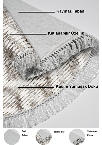 Dijital Mutfak Halısı Trend Keçe Kaymaz Taban Saçaklı Oval Iskandinav Renata Kahve