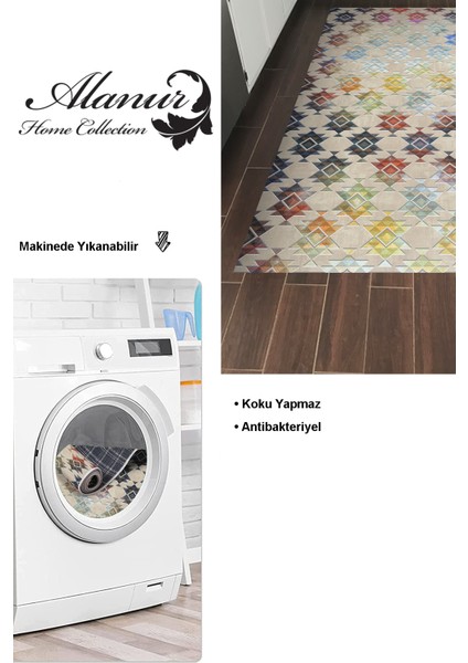 Dijital Mutfak Halısı Star Pamuk Kaymaz Taban Modern Cyan Renkli modelleri