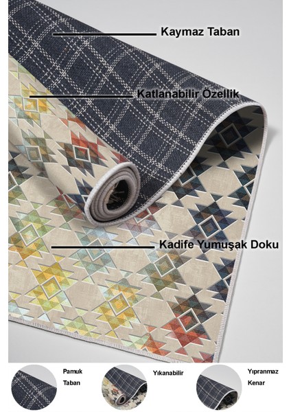 Dijital Mutfak Halısı Star Pamuk Kaymaz Taban Modern Cyan Renkli indirimleri