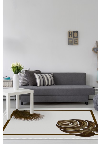 Dijital Salon Halısı Yıldız Deri Kaymaz Taban Saçaklı Modern Alys Krem