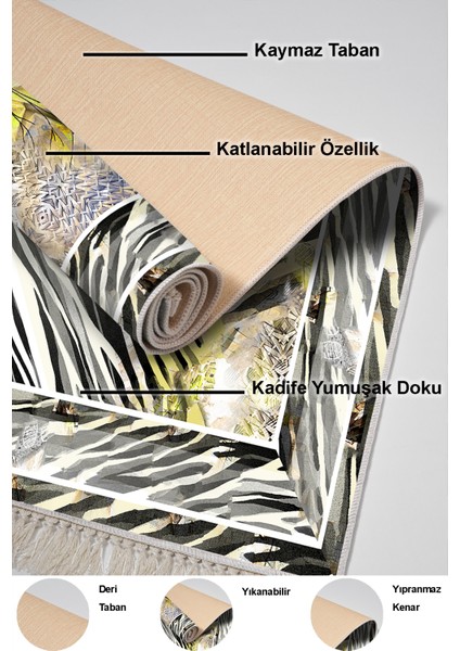 Dijital Salon Halısı Yıldız Deri Kaymaz Taban Saçaklı Modern Elliot Gri
