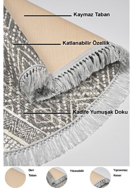 Dijital Mutfak Halısı Yıldız Deri Kaymaz Taban Saçaklı Oval Iskandinav Liz Gri