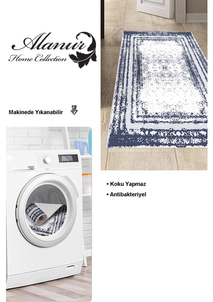 Dijital Mutfak Halısı Trend Keçe Kaymaz Taban Modern Mollie Lacivert