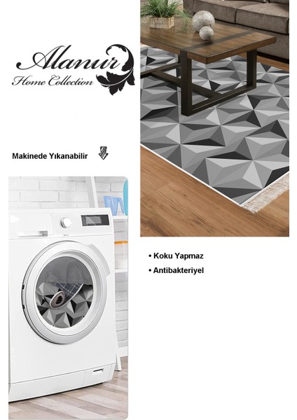 Dijital Salon Halısı Star Pamuk Kaymaz Taban Saçaklı Modern Elyta Gri modelleri