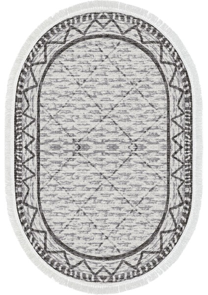 Dijital Mutfak Halısı Yıldız Deri Kaymaz Taban Saçaklı Oval Iskandinav Farah Gri fiyatları