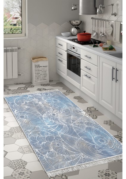 Dijital Mutfak Halısı Star Pamuk Kaymaz Taban Saçaklı Modern Corrina Lila