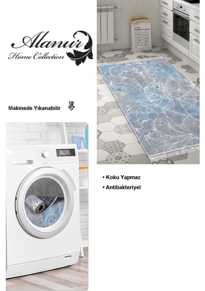 Dijital Mutfak Halısı Star Pamuk Kaymaz Taban Saçaklı Modern Corrina Lila modelleri