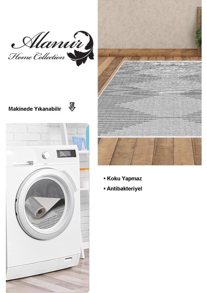 Dijital Salon Halısı Trend Keçe Kaymaz Taban Iskandinav Kay Gri