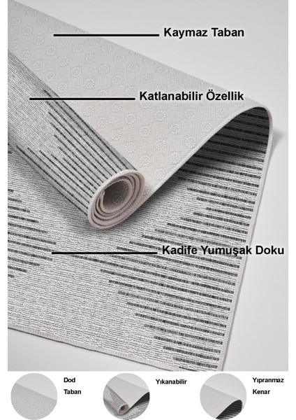 Dijital Salon Halısı Trend Keçe Kaymaz Taban Iskandinav Kay Gri