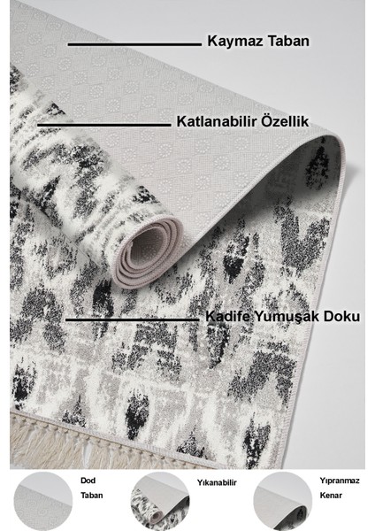 Dijital Mutfak Halısı Trend Keçe Kaymaz Taban Saçaklı Iskandinav Annika Gri