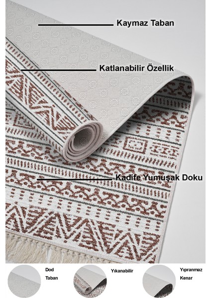 Dijital Mutfak Halısı Trend Keçe Kaymaz Taban Saçaklı Iskandinav Adelia Kahve