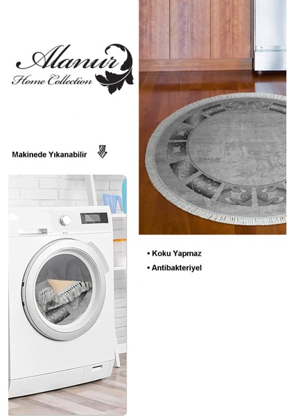 Dijital Mutfak Halısı Yıldız Deri Kaymaz Taban Saçaklı Yuvarlak Modern Twyla Gri modelleri