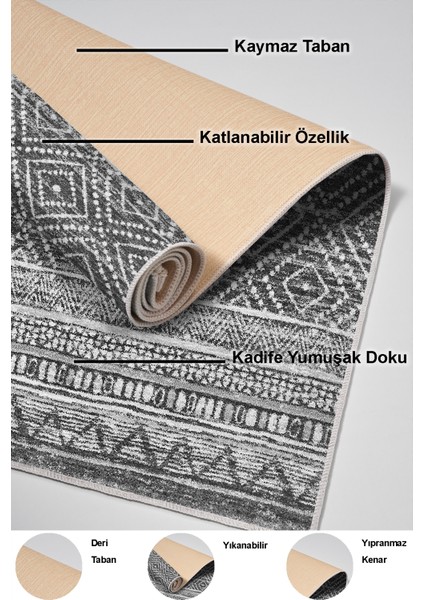 Dijital Mutfak Halısı Yıldız Deri Kaymaz Taban Iskandinav Liz Antrasit