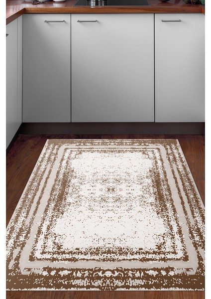 Dijital Mutfak Halısı Yıldız Deri Kaymaz Taban Modern Mollie Krem