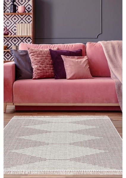 Dijital Salon Halısı Yıldız Deri Kaymaz Taban Saçaklı Iskandinav Kay Mürdüm