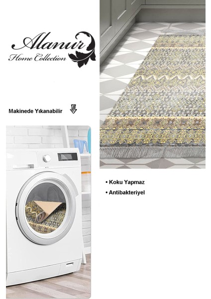 Dijital Mutfak Halısı Yıldız Deri Kaymaz Taban Saçaklı Iskandinav Judie Renkli