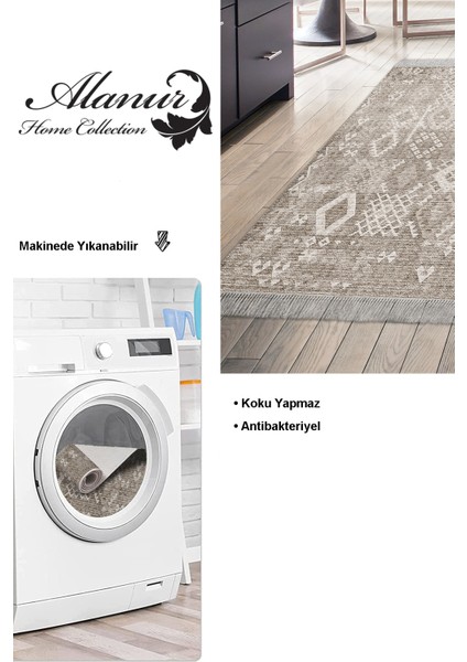Dijital Mutfak Halısı Trend Keçe Kaymaz Taban Saçaklı Iskandinav Lorene Kahve