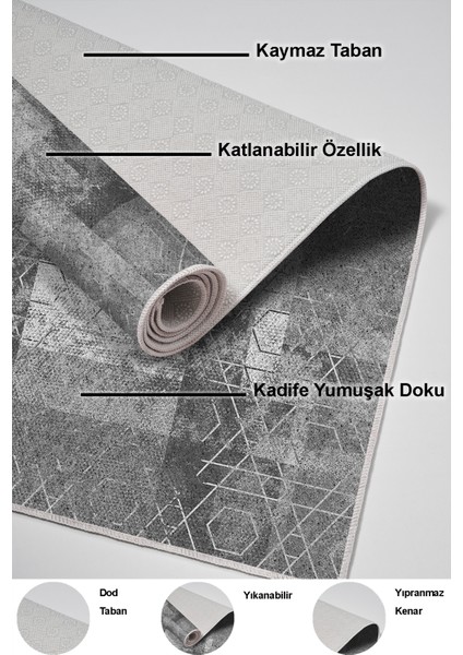 Dijital Salon Halısı Trend Keçe Kaymaz Taban Iskandinav Page Gri