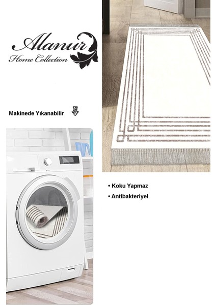 Dijital Mutfak Halısı Trend Keçe Kaymaz Taban Saçaklı Modern Shelbi Bej modelleri