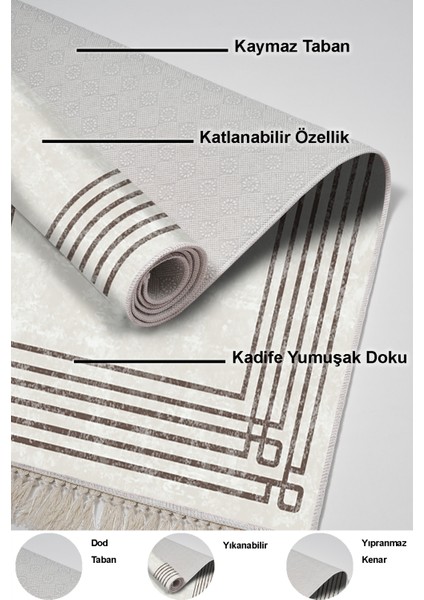 Dijital Mutfak Halısı Trend Keçe Kaymaz Taban Saçaklı Modern Shelbi Bej indirimleri
