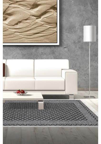 Dijital Salon Halısı Trend Keçe Kaymaz Taban Saçaklı Modern Christie Gri