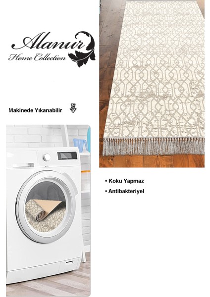 Dijital Mutfak Halısı Yıldız Deri Kaymaz Taban Saçaklı Modern Eliana Vizon modelleri
