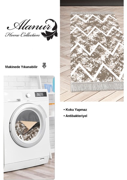 Dijital Mutfak Halısı Yıldız Deri Kaymaz Taban Saçaklı Iskandinav Roxanne Kahve modelleri