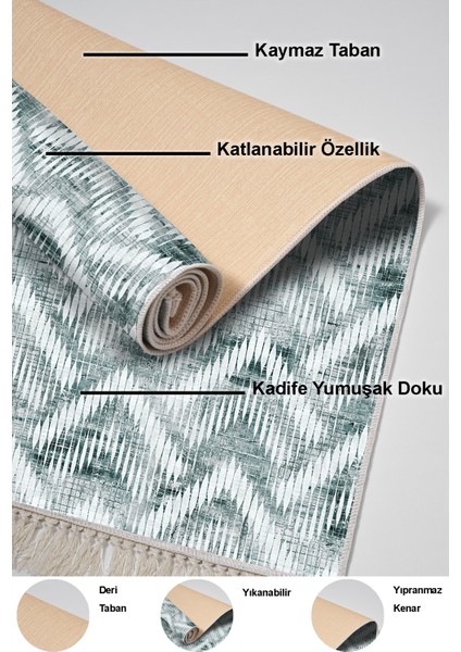 Dijital Mutfak Halısı Yıldız Deri Kaymaz Taban Saçaklı Iskandinav Renata Yeşil indirimleri